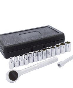 Surtek Juego de 15 dados y accesorios en pulgadas 1/4 in