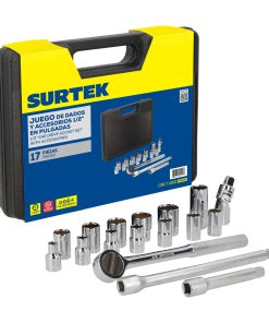 Surtek Juego de 17 dados y accesorios en pulgadas 1/2 in