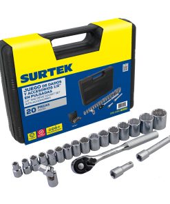 Surtek Juego de 20 dados y accesorios en pulgadas 1/2 in