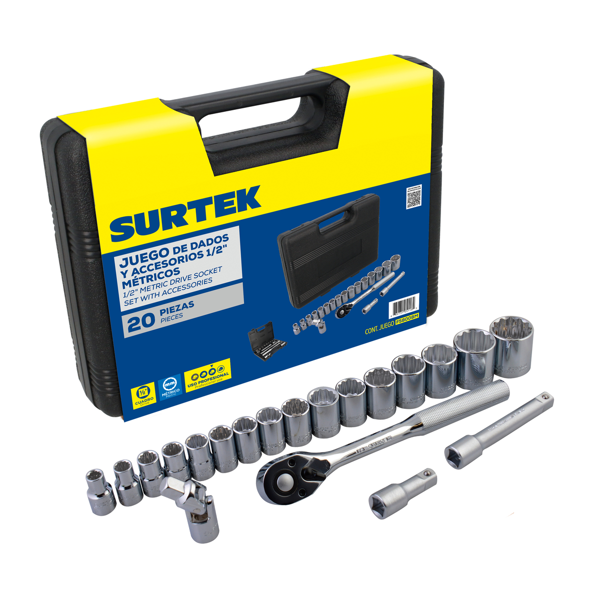 Surtek Juego de 20 dados y accesorios métricos 1/2 in