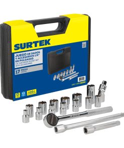 Surtek Juego de 17 dados y accesorios métricos 1/2 in
