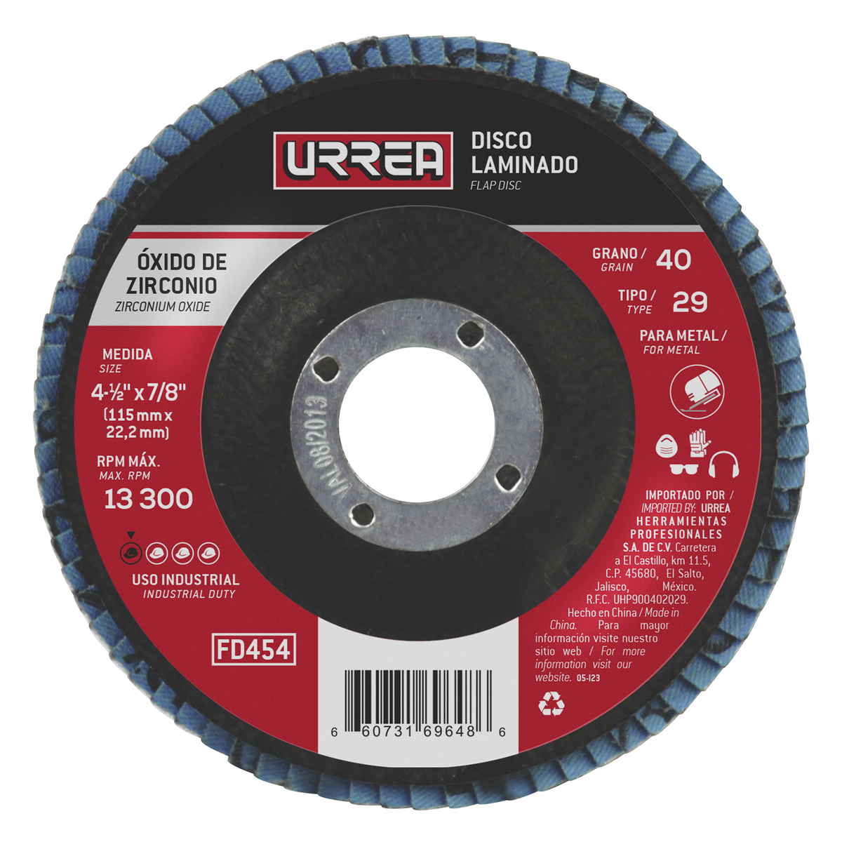 Disco laminado 4-1/2 in grano 40 Urrea