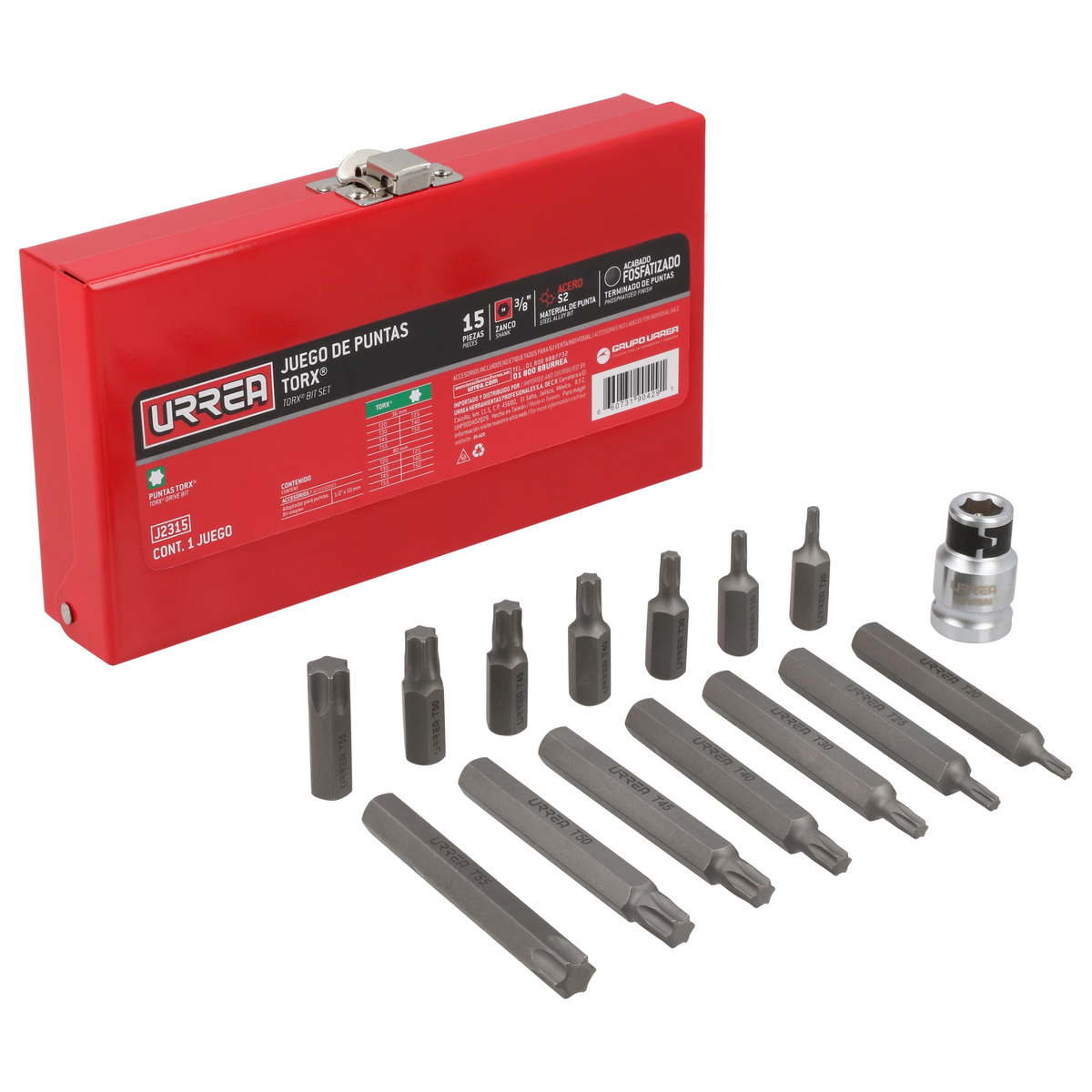 Juego de puntas Torx hexágono 3/8 in adpatador 1/2 in Urrea