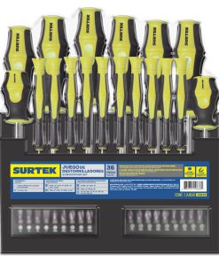 Juego de 36 destornilladores bimaterial con Rack plástico Surtek