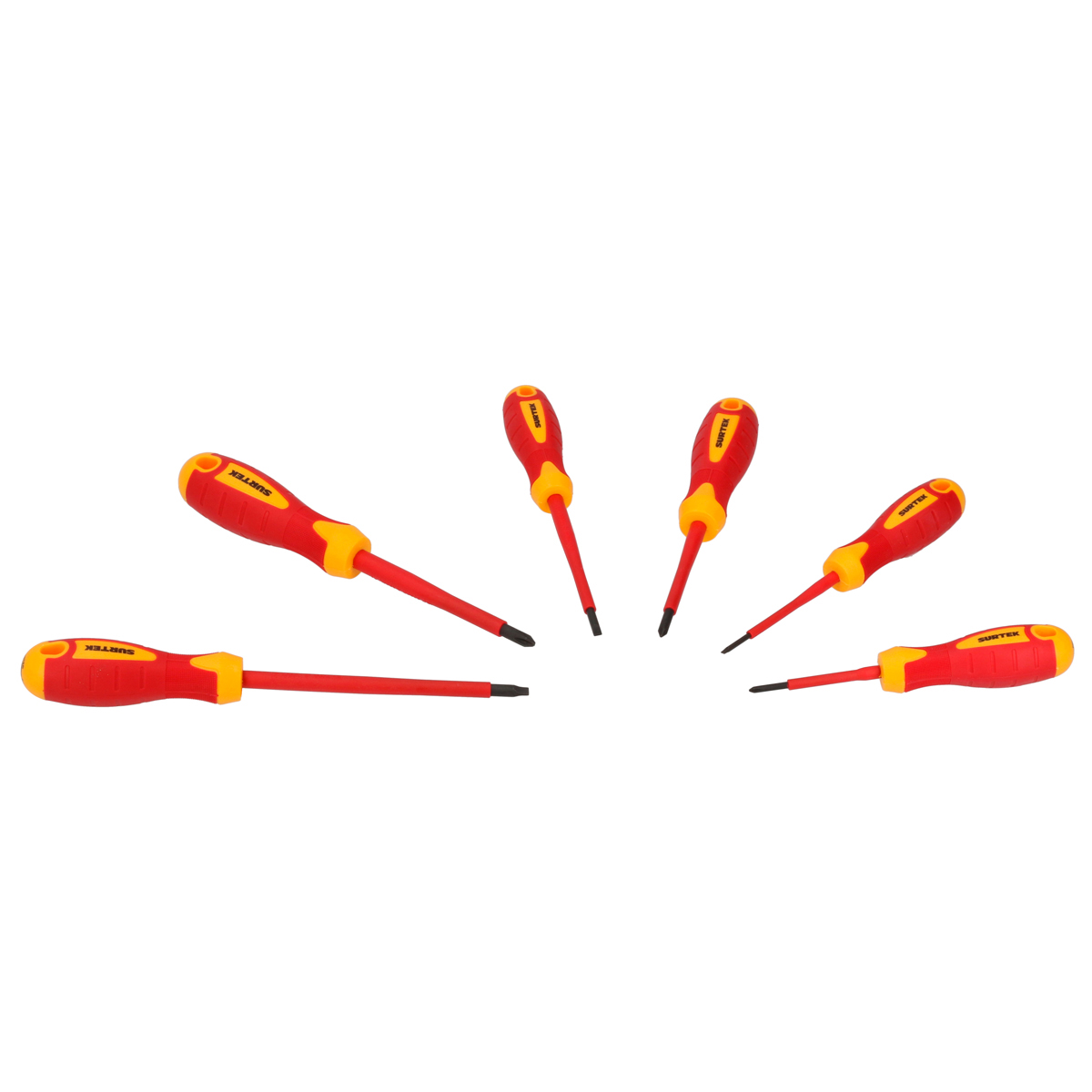 Surtek Juego de 6 destornilladores bimaterial 1000V con Rack plástico