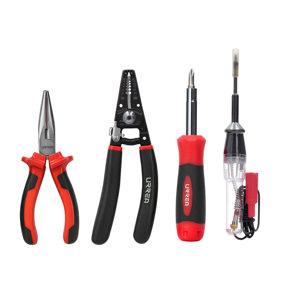 Juego de pinzas para electrici sta con mango bimaterial con p robador y destornillador, 5pz
