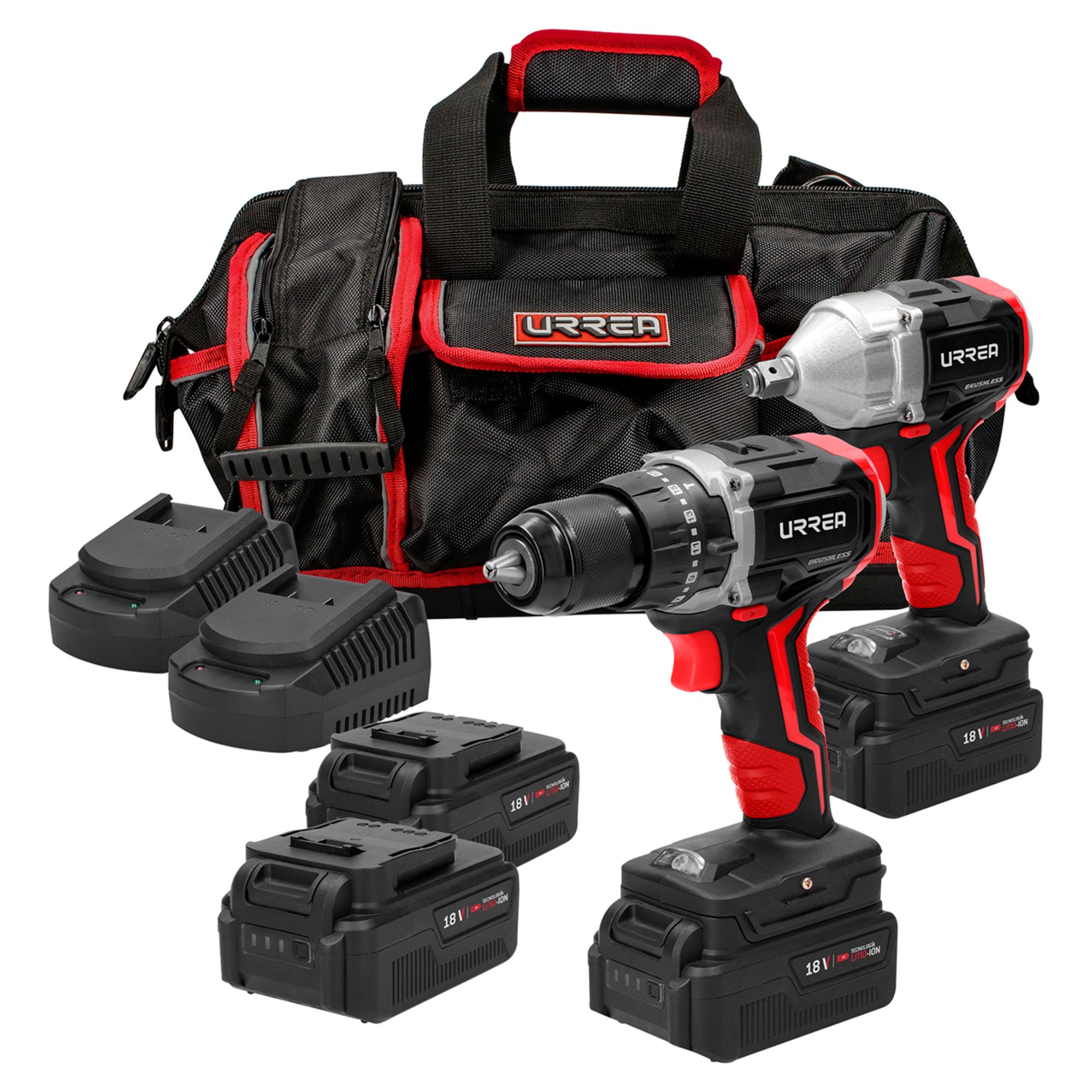 Juego de rotomartillo y pistol a de impacto a batería Li-ion 18 V, 3 piezas en maleta