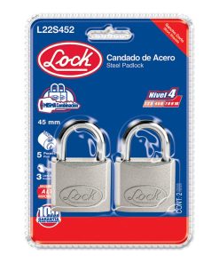 Candado acero corto llave estándar 2 pzs cromo satinado Lock