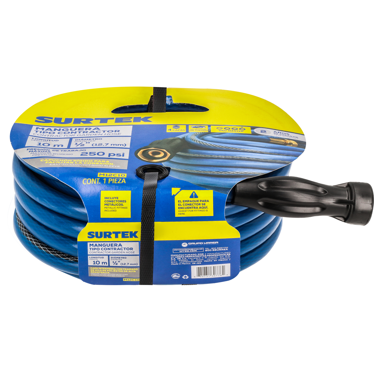 Manguera para jardín contracto r con conector metálico 1/2 in, 10 m