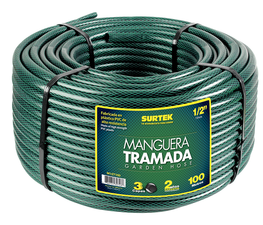 Surtek Manguera tramada verde 1/2 in rollo 100m