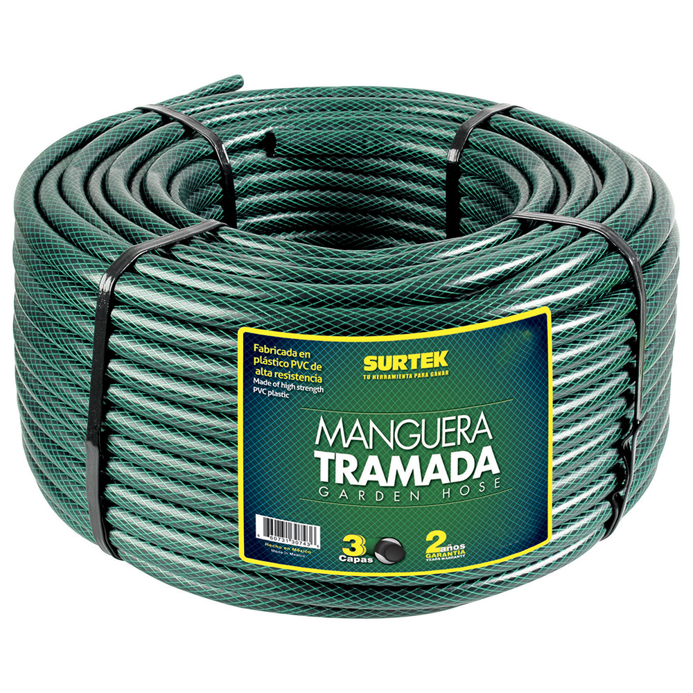Manguera tramada verde 1 in rollo 100m Surtek