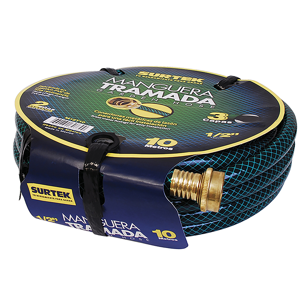 Surtek Manguera tramada verde 5/8 in armada conector metal 15m