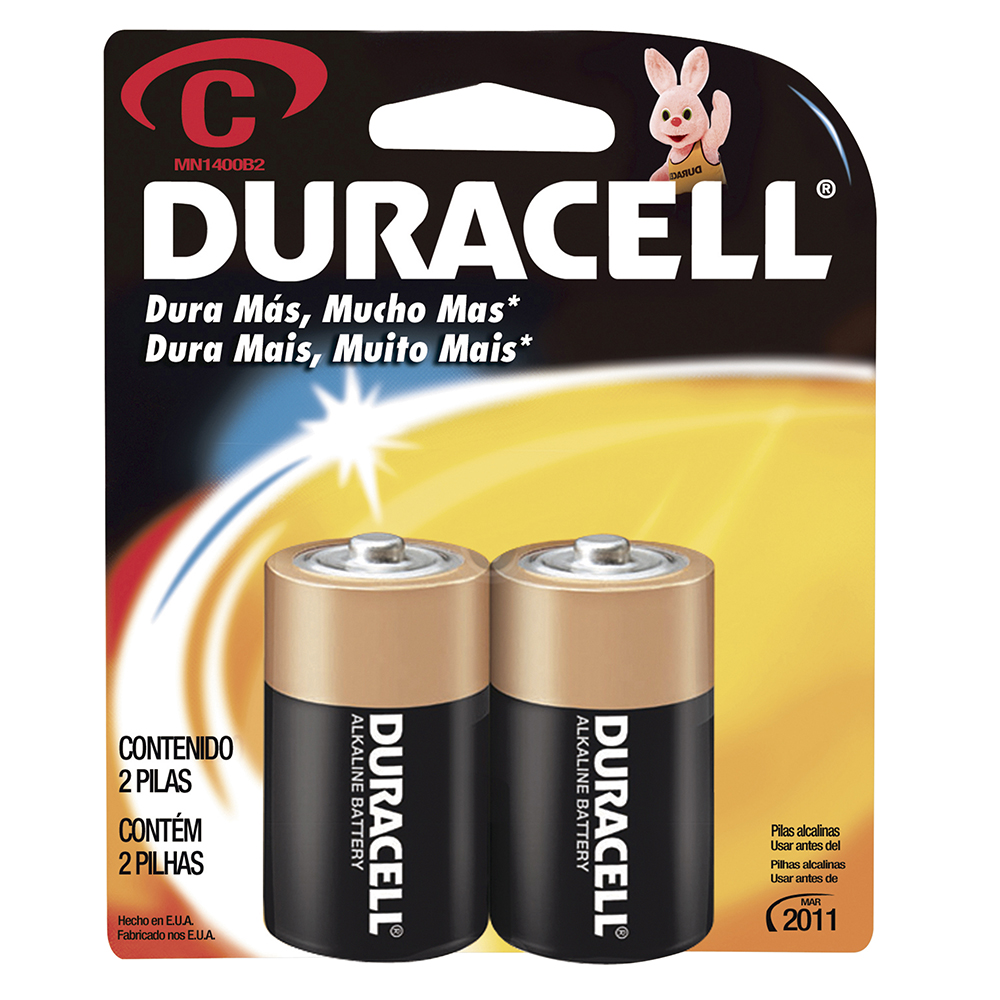 Pila alcalina marca Duracell® C con 2 piezas Surtek