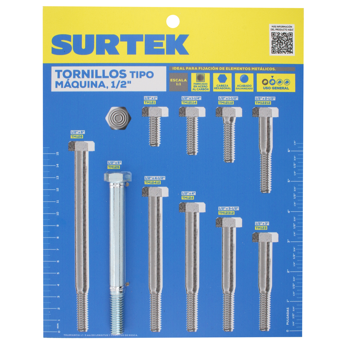 Muestrario de tornillos tipo m aquina 1/2 in