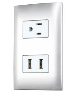 Placa 1 contacto 1 USB doble 1 /3, línea Americana, color pla ta