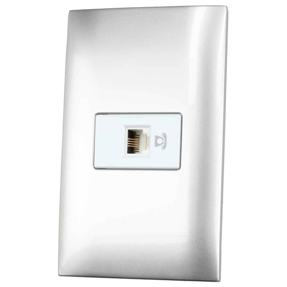 Placa 1 toma para teléfono 1/3 , línea Americana, color plata