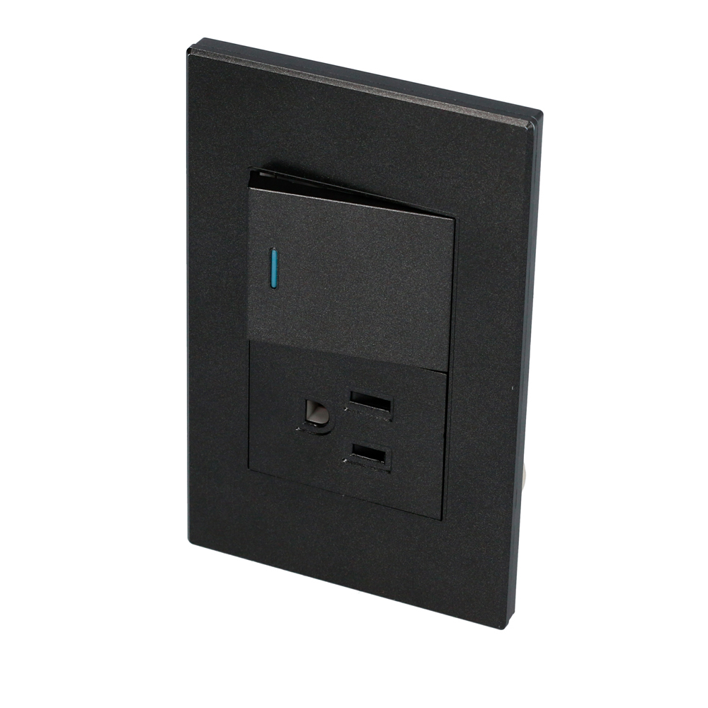 Placa con 1 apagador y 1 contacto negro 1/3 Surtek.