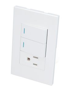 Placa con 2 apagadores 1 contacto blanco 1/3 Surtek.