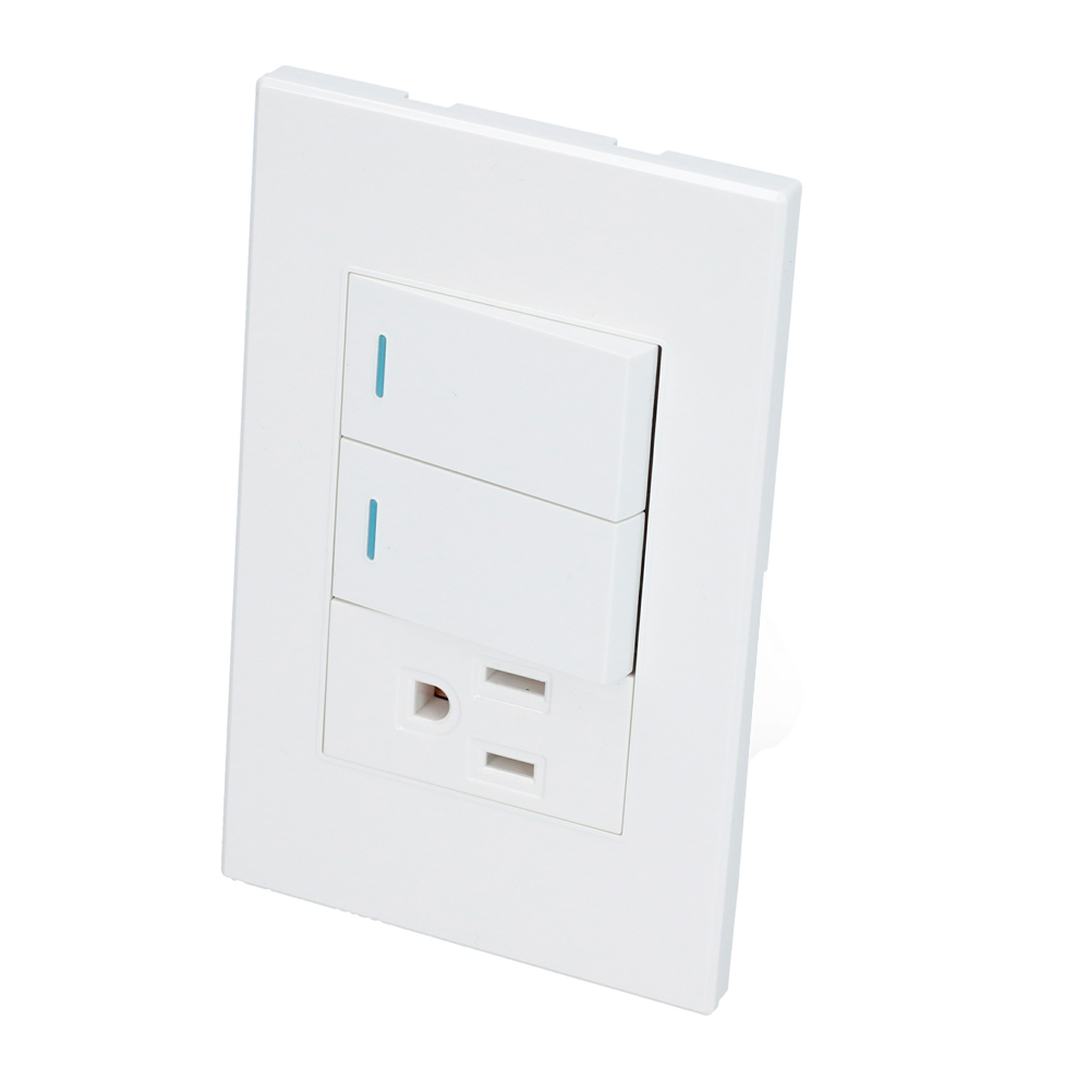 Placa con 2 apagadores 1 contacto blanco 1/3 Surtek.