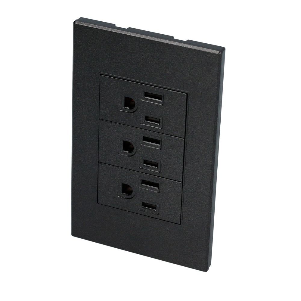Placa con 3 contactos negro 1/3 Surtek.