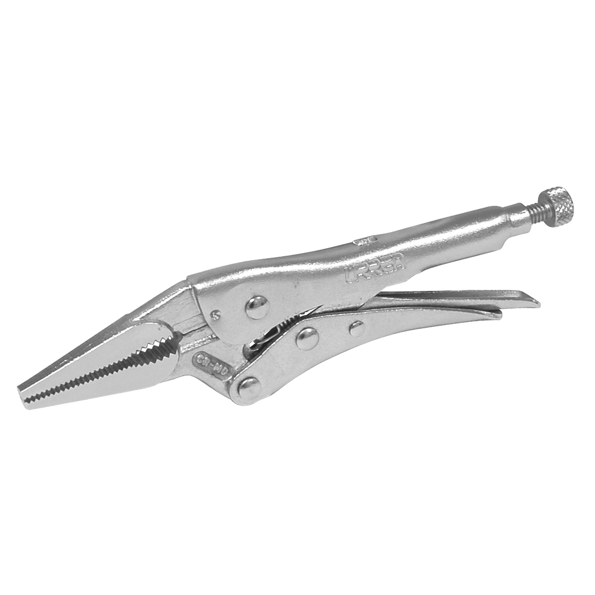 Pinza de presión cromada nariz larga de 4 in