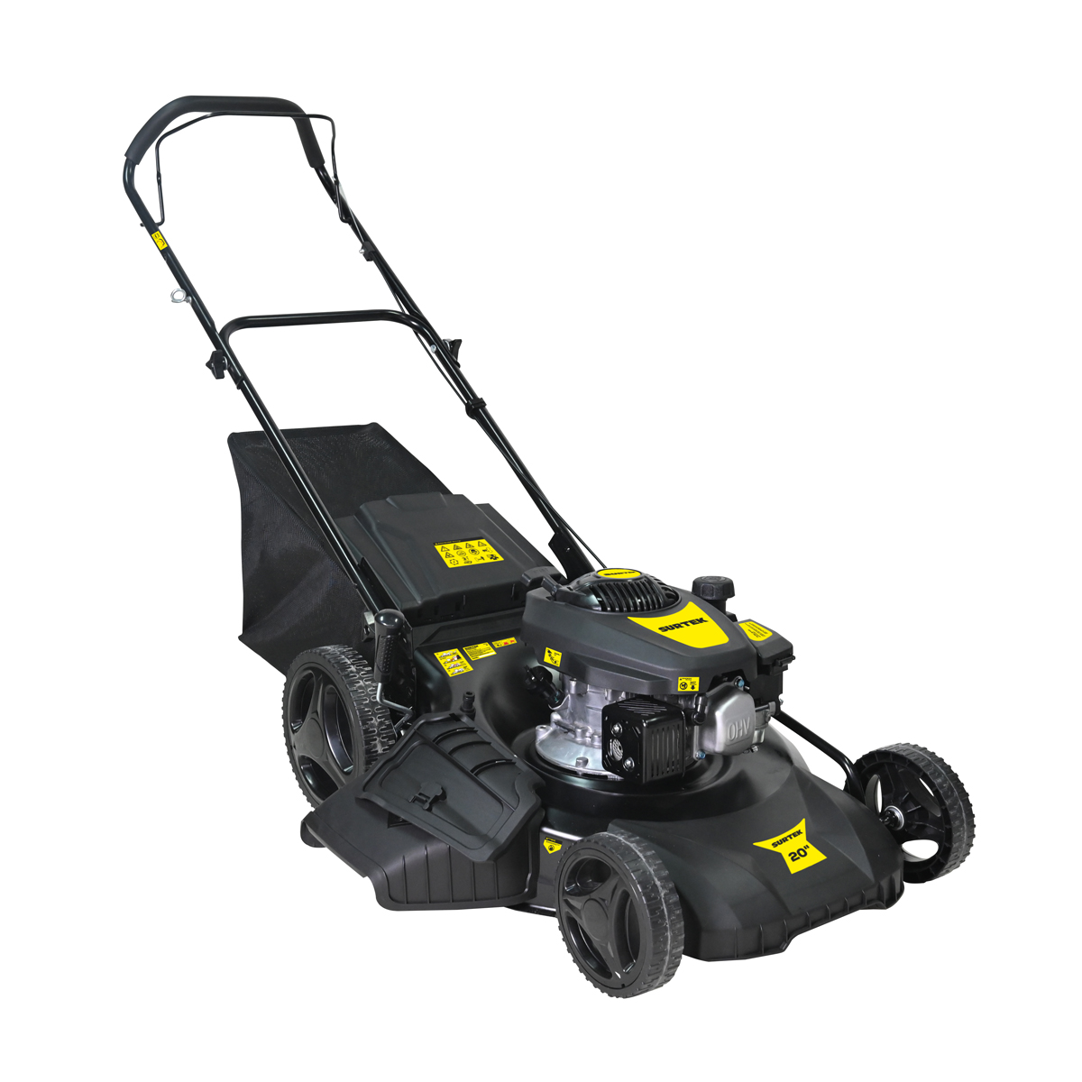 Podadora a gasolina de 6 HP, 170 cc, Capacidad corte 20 in con sistema de recolección, descarga y triturado Surtek