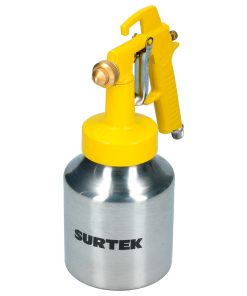 Pistola para pintar de baja presión, con una presión de trabajo de 50 psi, capacidad de vaso de 1 L. Consumo de aire de 5.6 scfm, entrada de aire de 1/4 in NPT Surtek