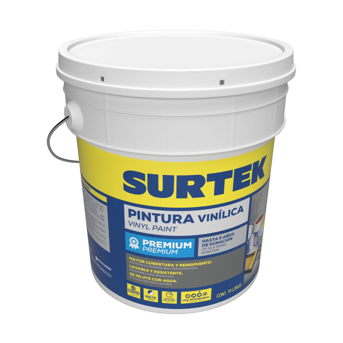 Cubeta de pintura vinílica pre mium 19 Lt color rojo