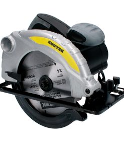 Sierra circular 7-1/4 in, eje de disco 5/8 in, potencia de 1500 W, consumo eléctrico de 1.05 kWh, voltaje de 120 V, frecuencia de 60 Hz, velocidad máxima de 4500 rpm. Surtek