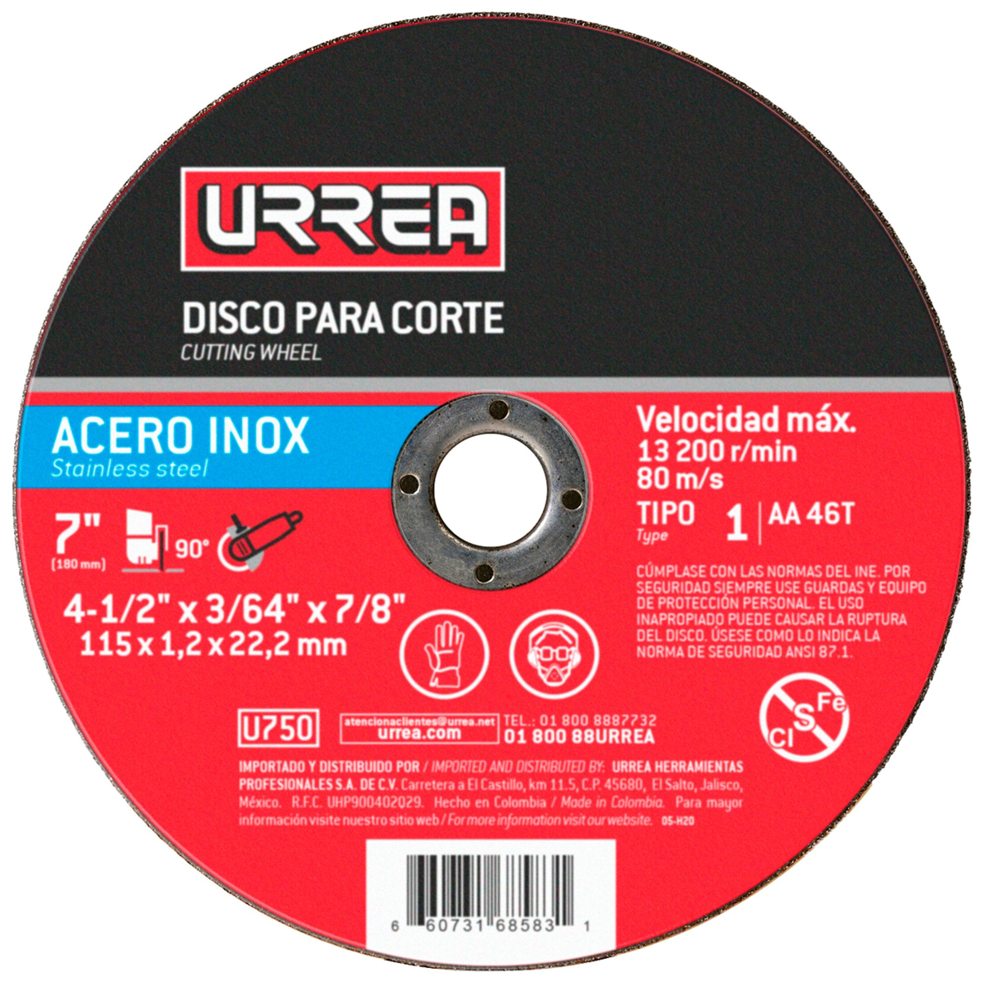 Disco t/1 inox4-1/2x3/64 inm/pes Urrea
