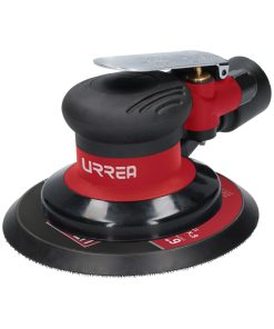 Lijadora roto-orbital neumática, con lija de 6 in. Velocidad sin carga de 12 000 rpm,  diámetro de órbita de 3/16 in, presión de trabajo de 90 psi, consumo de aire de 6 CFM, conexión de entrada de aire de 1/4 in NPT, tipo de ajuste de lija hook & loop. Sistema de aspiración central. Urrea
