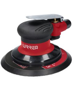 Lijadora roto-orbital neumática, con lija de 6 in. Velocidad sin carga de 12 000 rpm,  diámetro de órbita de 3/16 in, presión de trabajo de 90 psi, consumo de aire de 6 CFM, conexión de entrada de aire de 1/4 in NPT, tipo de ajuste de lija hook & loop.  Urrea