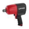 Pistola de impacto neumática con tamaño de cuadro de 3/4 in, capacidad de torque de 1400 ft-lb, velocidad sin carga de 5500 rpm, 1000 impactos por minuto, presión de trabajo de 90 psi, entrada de aire de 3/8 NPT y consumo de aire de 7.5 CFM Urrea