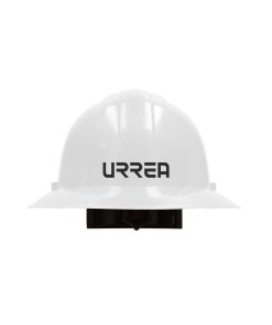 Casco de seguridad de ala completa con 4 puntos de suspensión, dieléctrico, con arnés de polietileno y ajuste por matraca color blanco Urrea