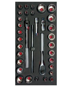 Juego dados y acc. Cuadro 3/8 SAE & mm cortos 34 pzs Urrea